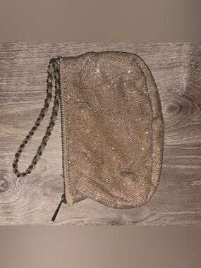 Express Glitter Wristlet Clutch in Rose Gold Tone